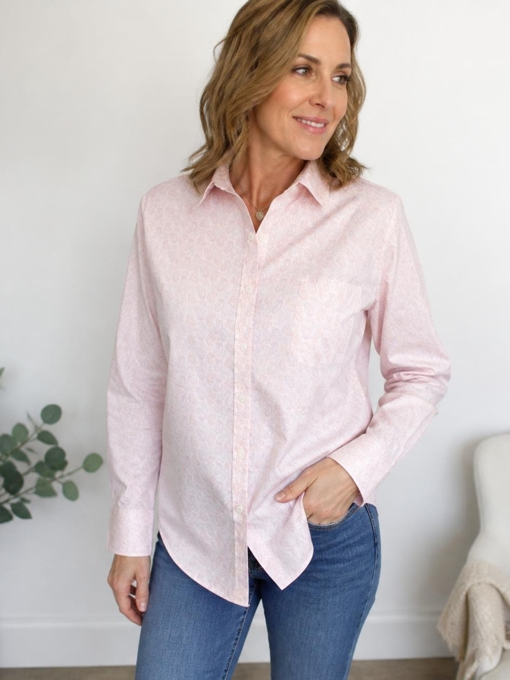 L.L. Bean Light Pink Paisley Button-Down Shirt
